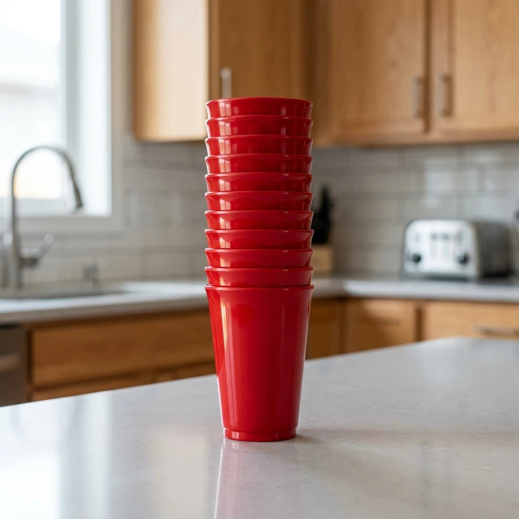 Reusable Red Party Cups - Premium Stackable 16oz Set