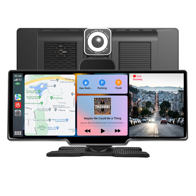 10.26" Portable Wireless CarPlay & Android Auto Console with 4K Dash Cam