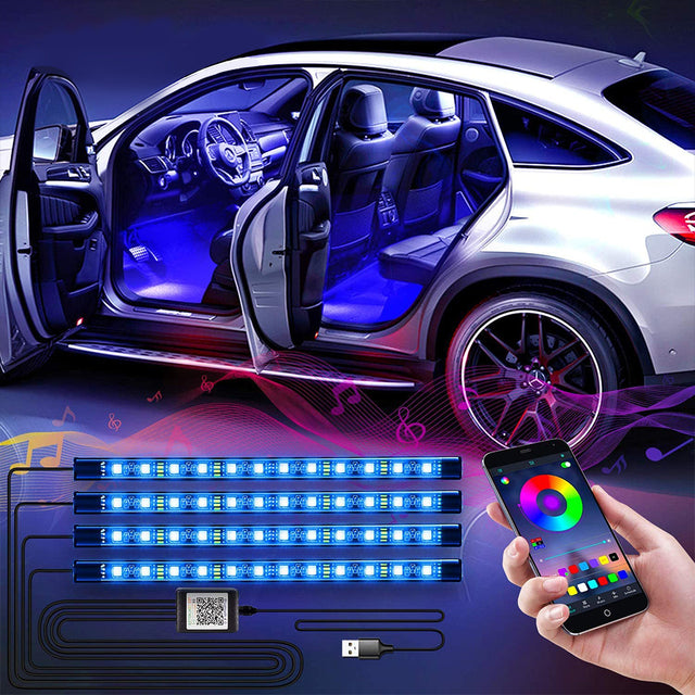Wireless Interior Car LED Lights - USB Rechargeable Ambient Lighting Kit