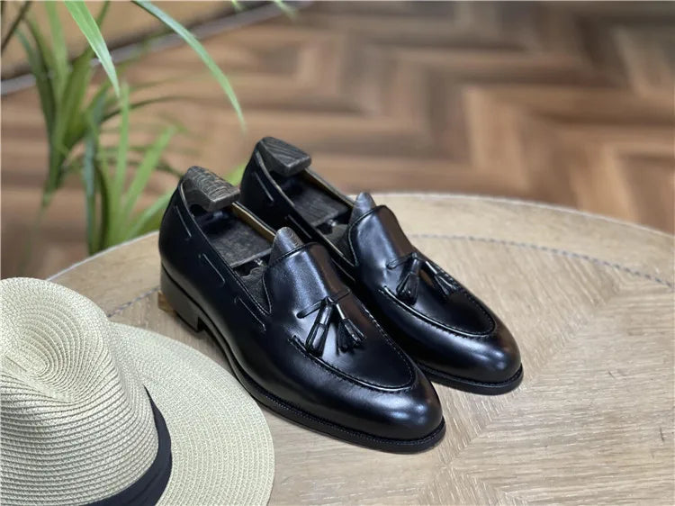 Retro Loafers Real Leather Low Heel Blackfrin