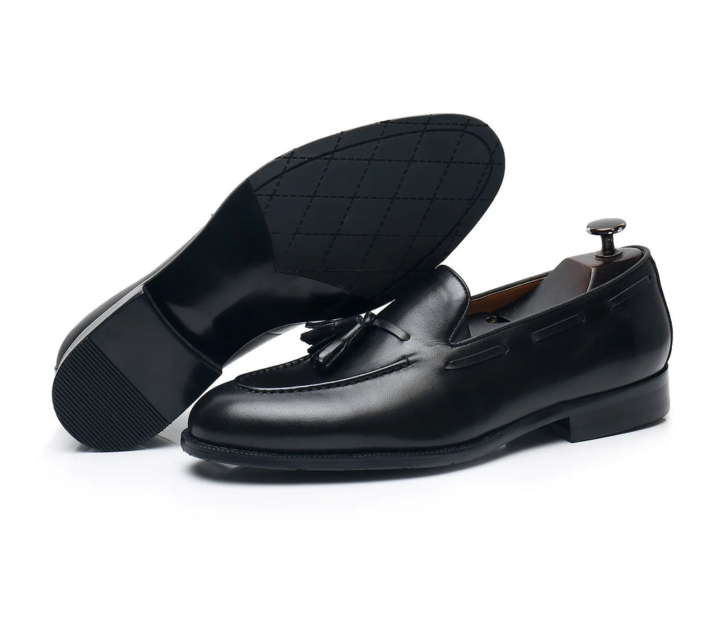 Retro Loafers Real Leather Low Heel Blackfrin