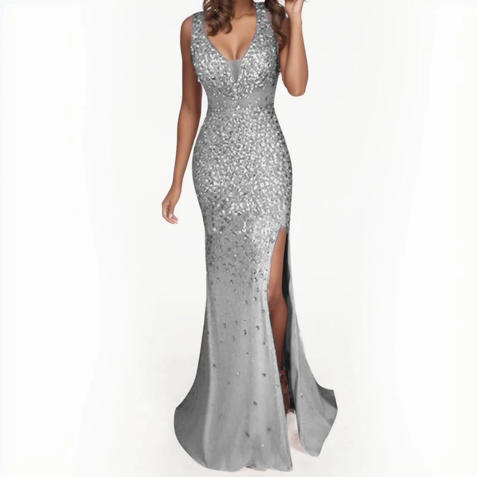 V Neck Sequin Dress