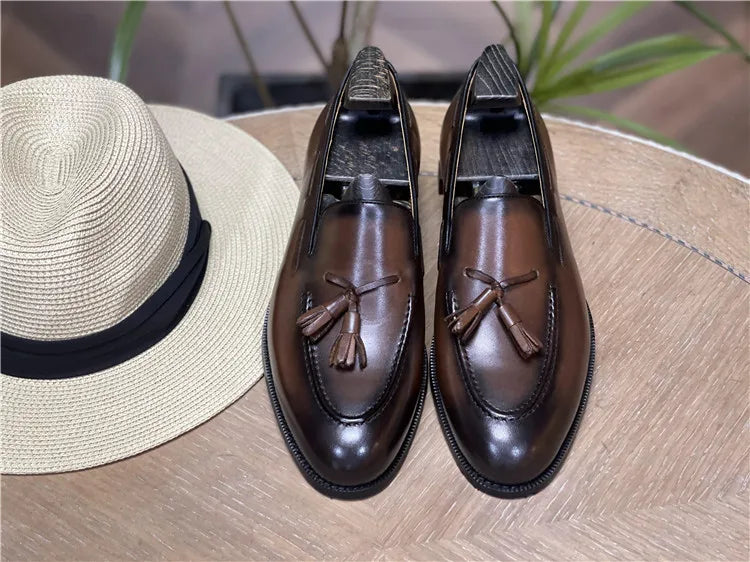 Retro Loafers Real Leather Low Heel Blackfrin