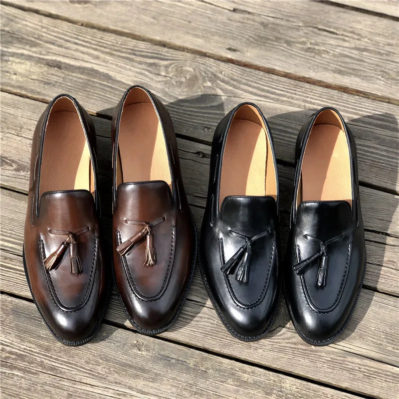Retro Loafers Real Leather Low Heel Blackfrin