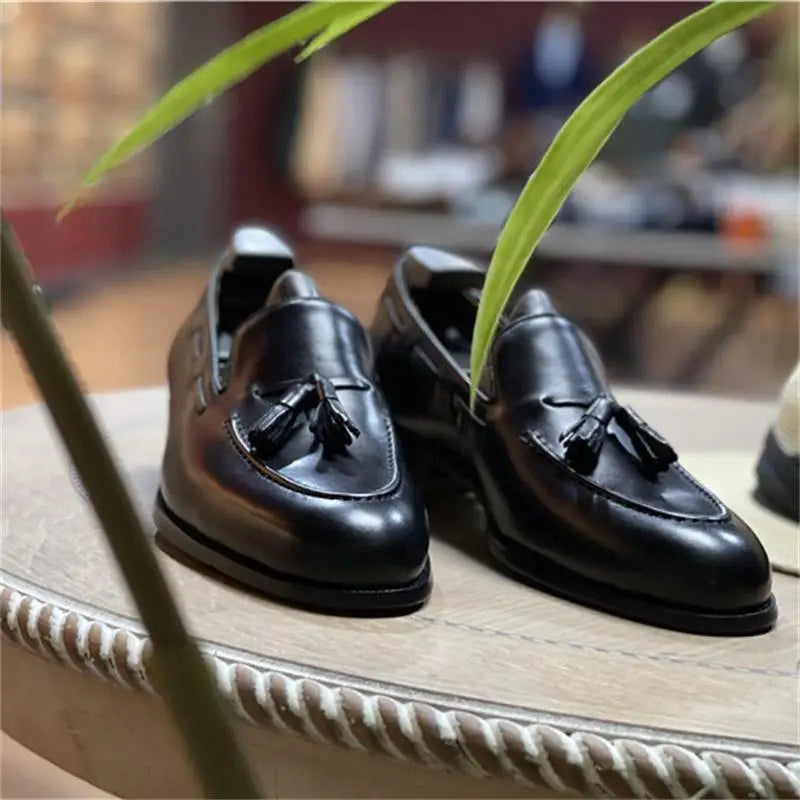 Retro Loafers Real Leather Low Heel Blackfrin