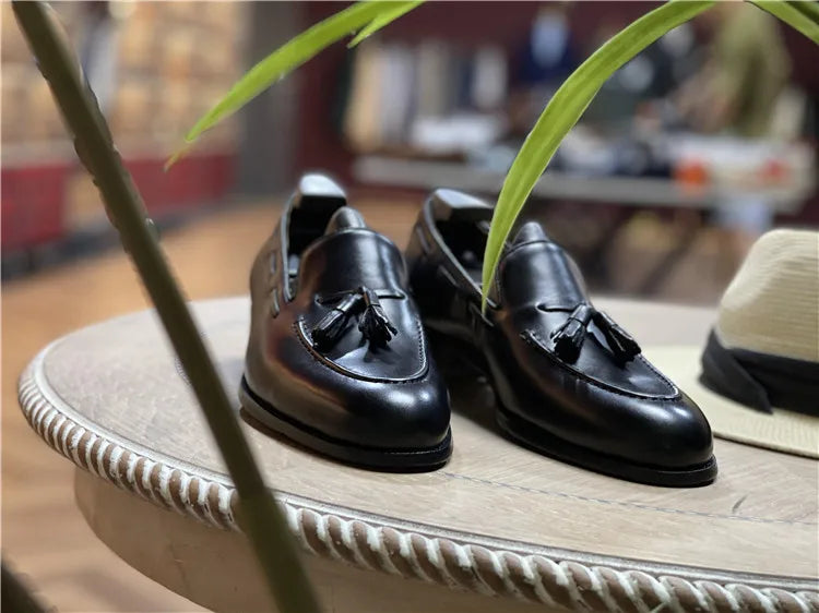 Retro Loafers Real Leather Low Heel Blackfrin