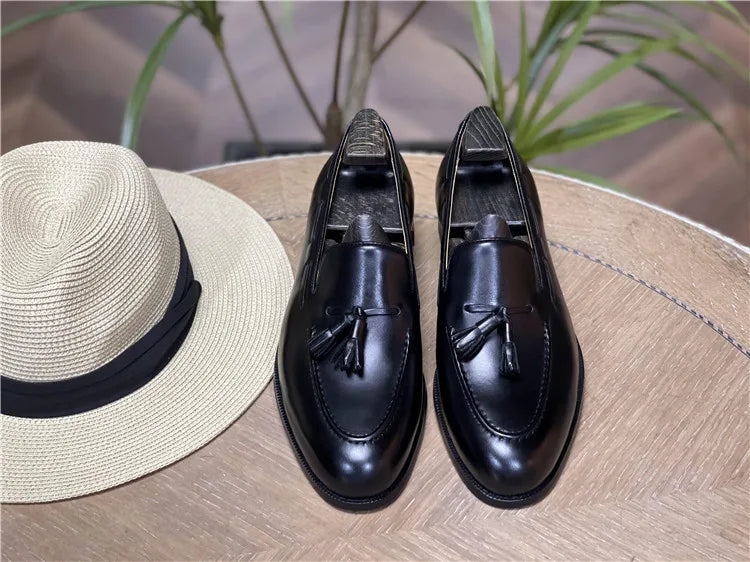 Retro Loafers Real Leather Low Heel Blackfrin