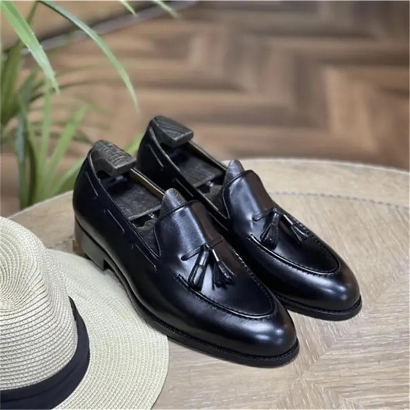 Retro Loafers Real Leather Low Heel Blackfrin