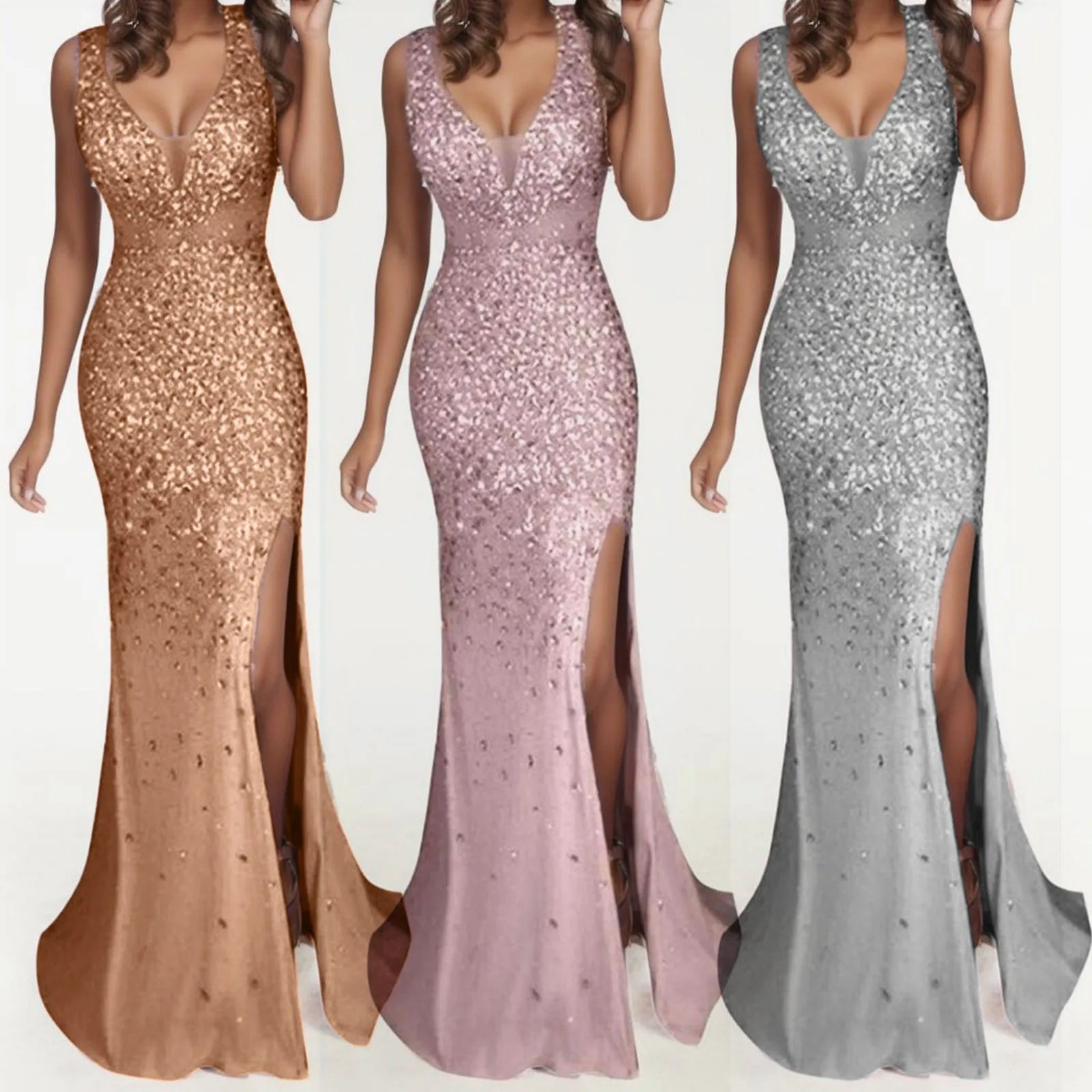 V Neck Sequin Dress