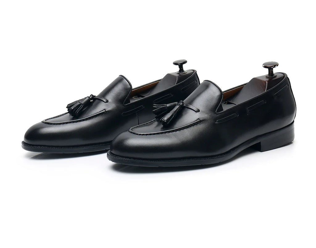 Retro Loafers Real Leather Low Heel Blackfrin