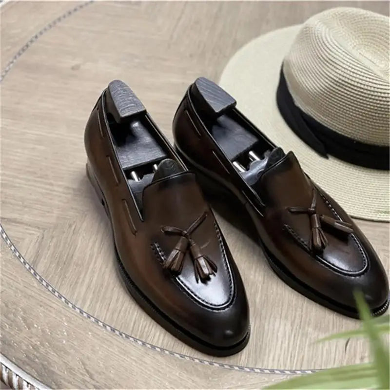 Retro Loafers Real Leather Low Heel Blackfrin