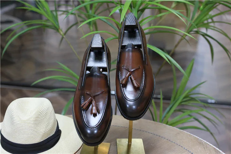 Retro Loafers Real Leather Low Heel Blackfrin