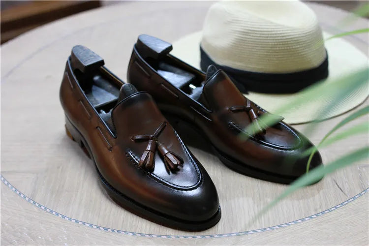 Retro Loafers Real Leather Low Heel Blackfrin