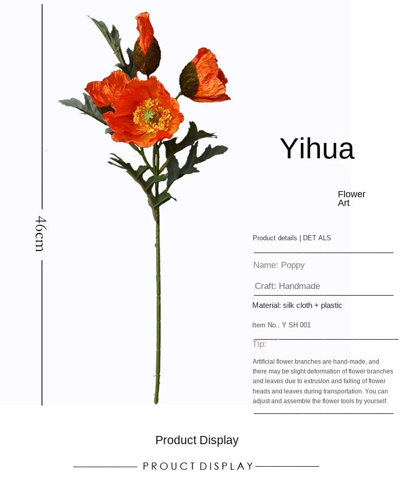 4Head Artificial Poppy Flower
