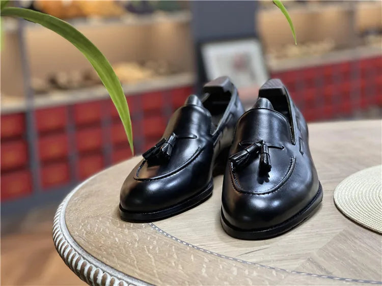 Retro Loafers Real Leather Low Heel Blackfrin