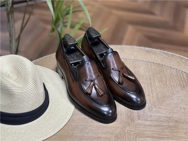 Retro Loafers Real Leather Low Heel Blackfrin