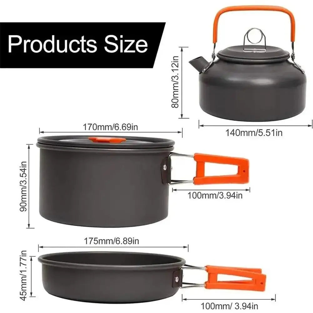 Camping Cookware Kit Outdoor Pot Pan Kettle C