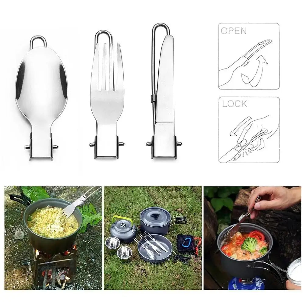 Camping Cookware Kit Outdoor Pot Pan Kettle C