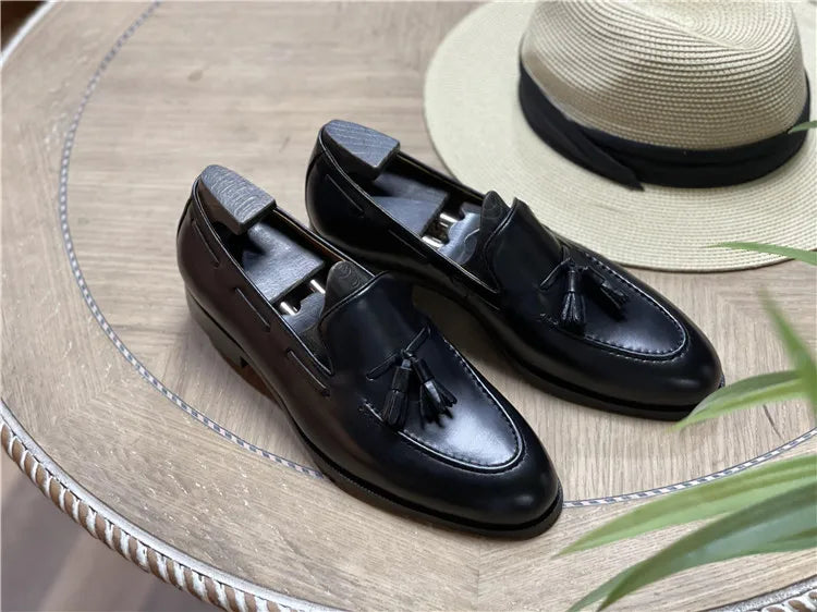 Retro Loafers Real Leather Low Heel Blackfrin
