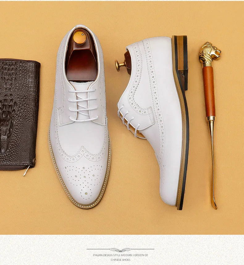 Luxury Dress Genuine Leather Brogue Wingtip T