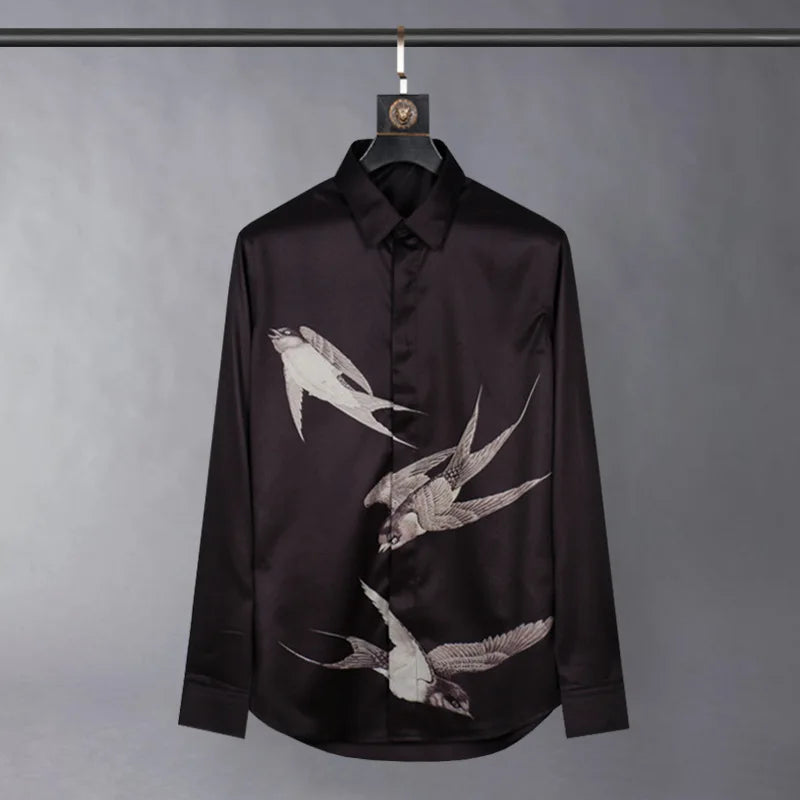 Silk Swallow Print Shirt