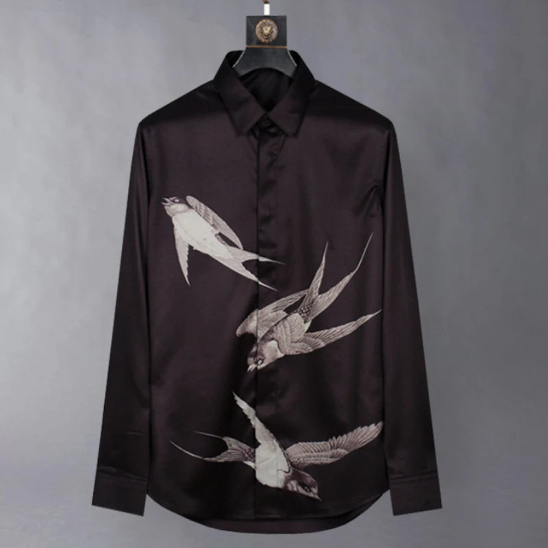Silk Swallow Print Shirt