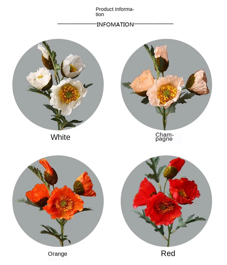 4Head Artificial Poppy Flower
