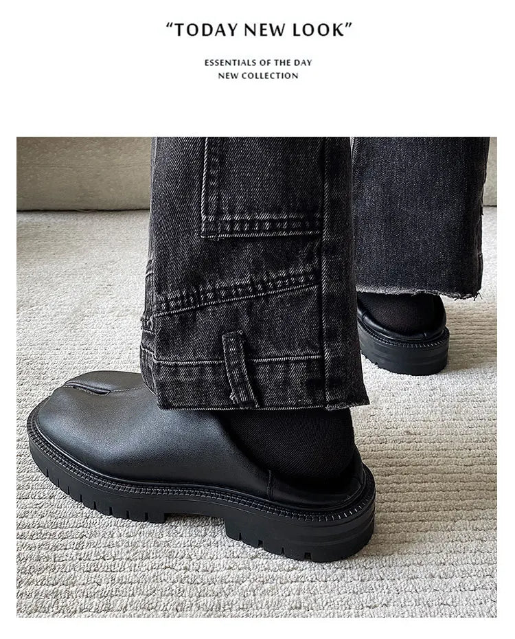 Women Genuine Leather Classic Split Toe Casua