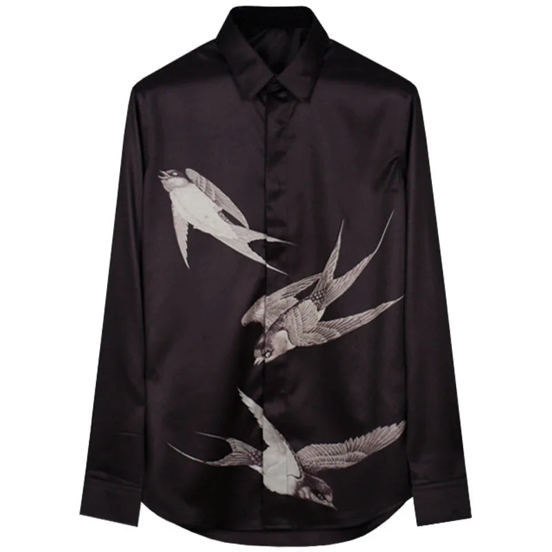 Silk Swallow Print Shirt
