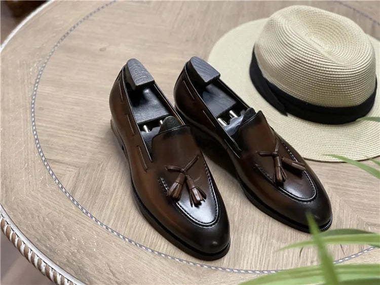 Retro Loafers Real Leather Low Heel Blackfrin