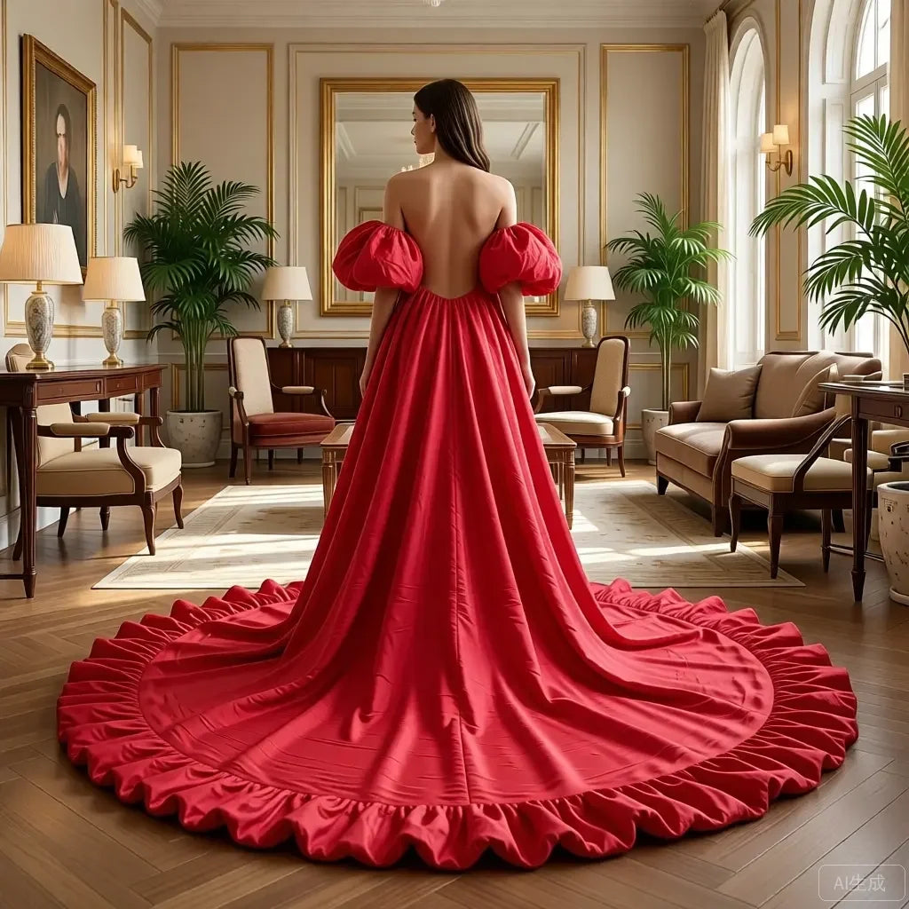Red with Puff Dress