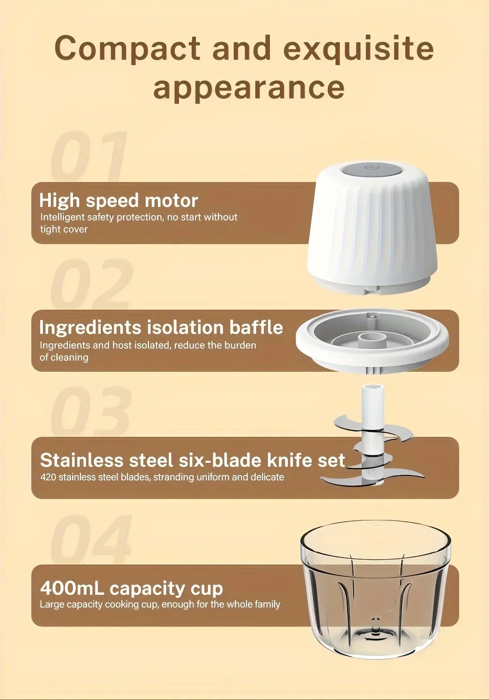 400ML Electric Food Chopper ,6 Bl Choice Selection