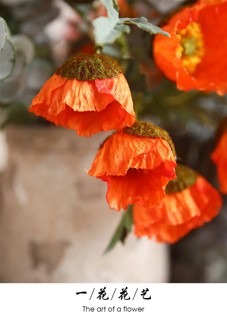 4Head Artificial Poppy Flower