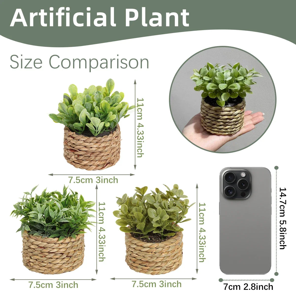 3pcs Green Artificial Plants