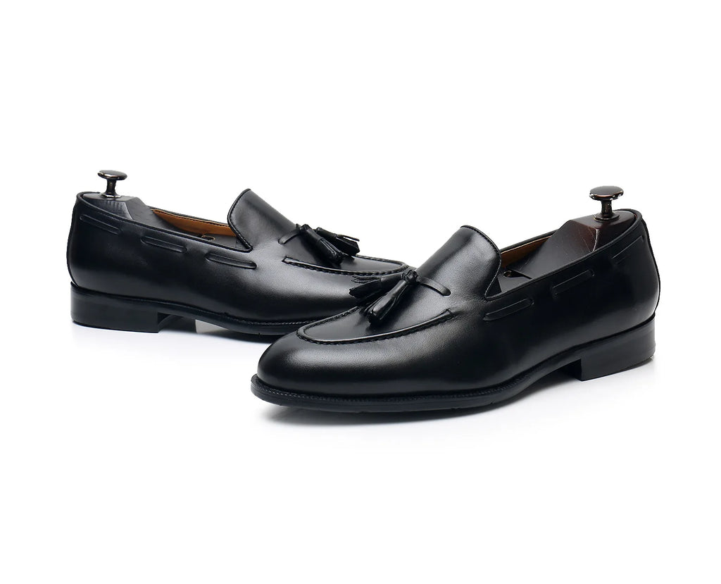 Retro Loafers Real Leather Low Heel Blackfrin