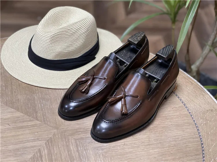 Retro Loafers Real Leather Low Heel Blackfrin