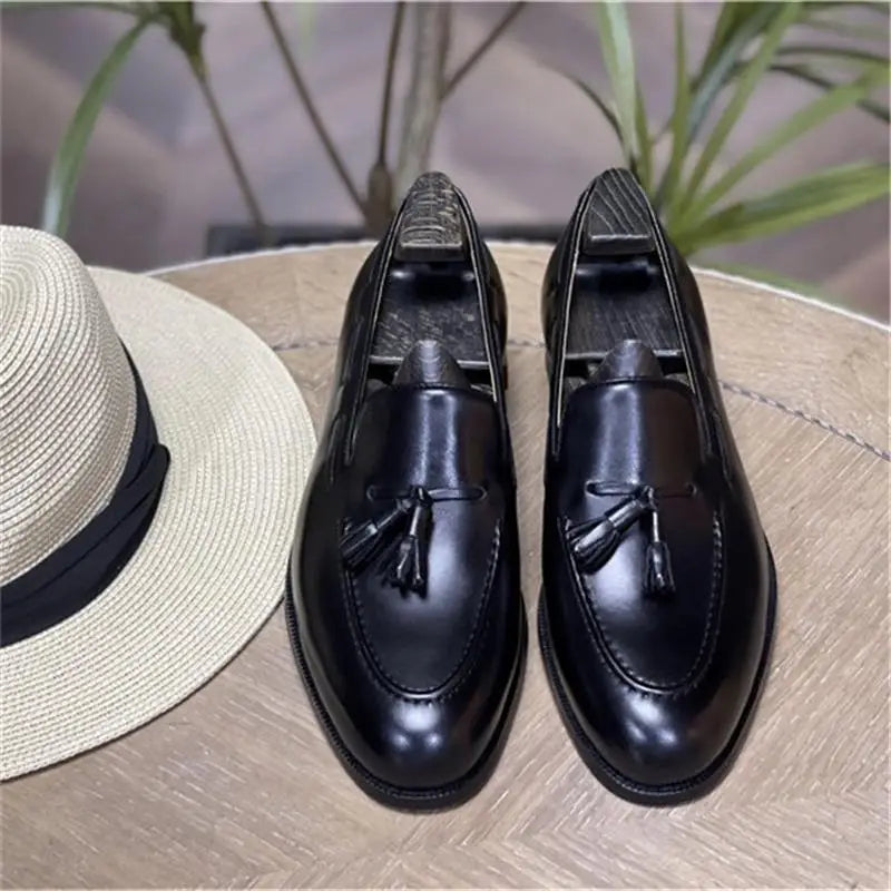 Retro Loafers Real Leather Low Heel Blackfrin